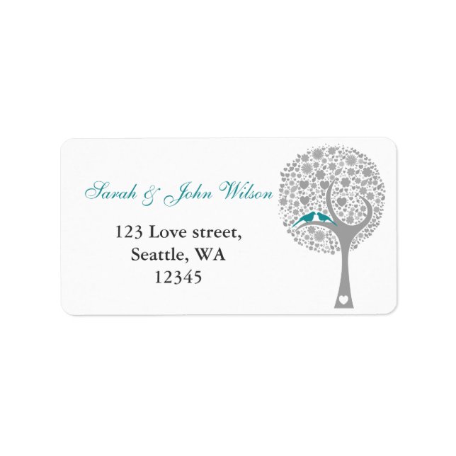 whimsy tree blue lovebirds return address label (Front)