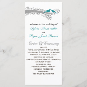 whimsy tree blue lovebirds Wedding program Programme
