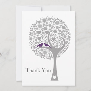whimsy tree purple lovebirds mod wedding Thank You Card