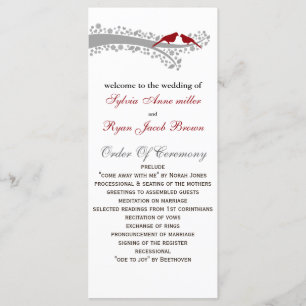 whimsy tree red lovebirds Wedding program Programme