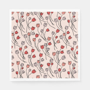 Whimsy Tulips Red Pink Napkin