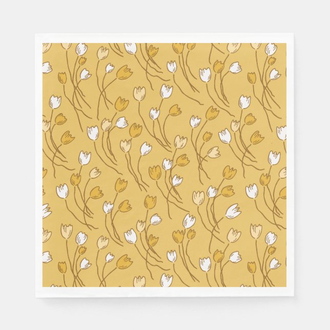 Whimsy Tulips Yellow White Napkin (Front)
