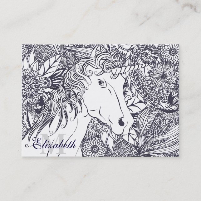 Whimsy unicorn and floral mandala design business card (Front)