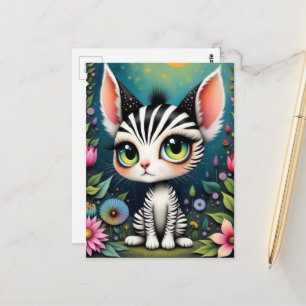 Whimsy White Tiger Critter in Flowers Postcard
