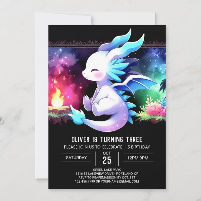 Whimsy Wild Dragon Birthday Invitation (Front)