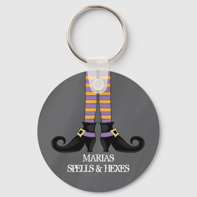 Whimsy Witch Shoes with Purple & Orange Stripe Key Ring (Front)