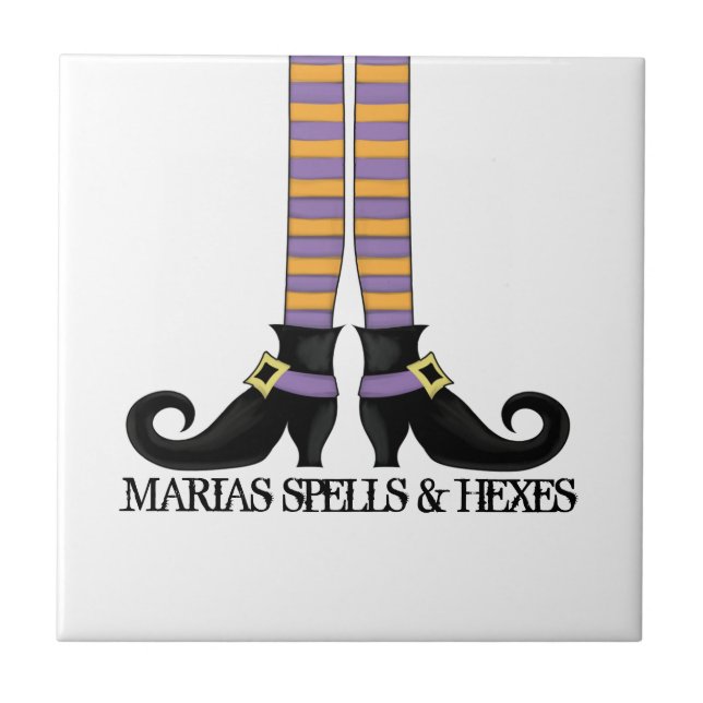 Whimsy Witch Shoes with Purple & Orange Stripe Tile (Front)