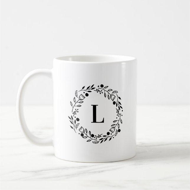 Whimsy Wreath Monogram Coffee Mug (Left)