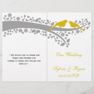 whimsy yellow lovebirds  folded Wedding program