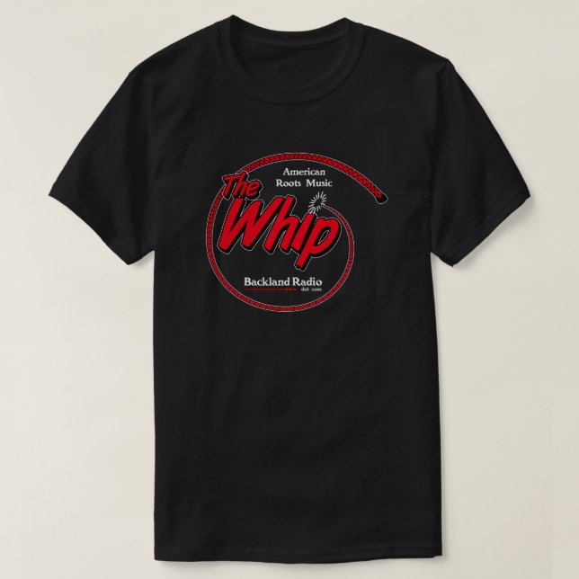 Whip Red & White American Roots Music Logo - Black T-Shirt (Design Front)