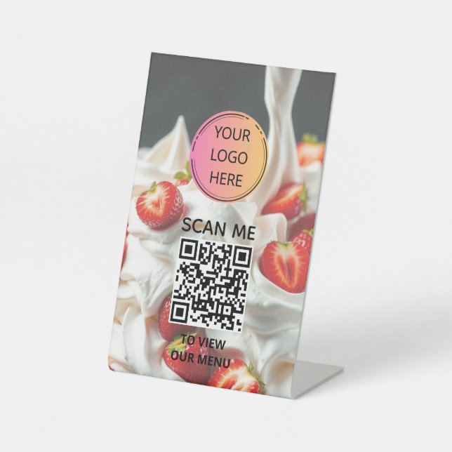 Whipped Cream & Strawberries QR Menu Sign (Front)