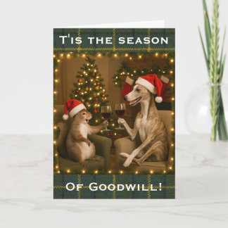 Whippet and Squirrel Christmas greetings card