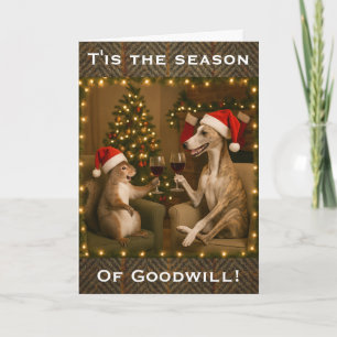 Whippet and Squirrel Christmas greetings card