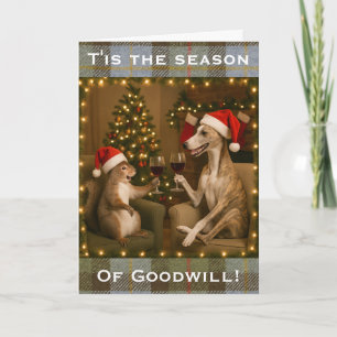 Whippet and Squirrel Christmas greetings card