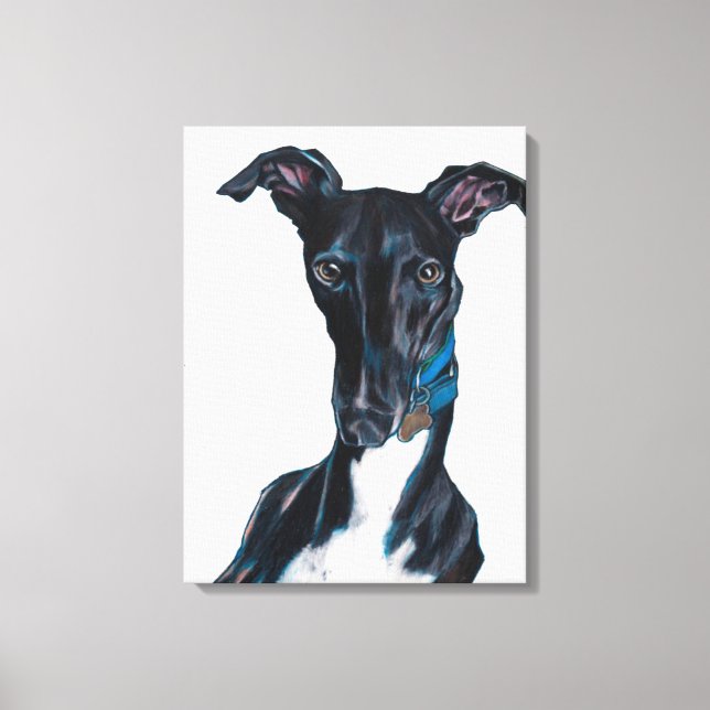 Whippet Art Original Colour Pencil Drawing Black Canvas Print (Front)