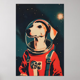 Whippet Astronaut Poster, Whippet Retro Print