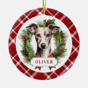 Whippet Ceramic Circle Ornament