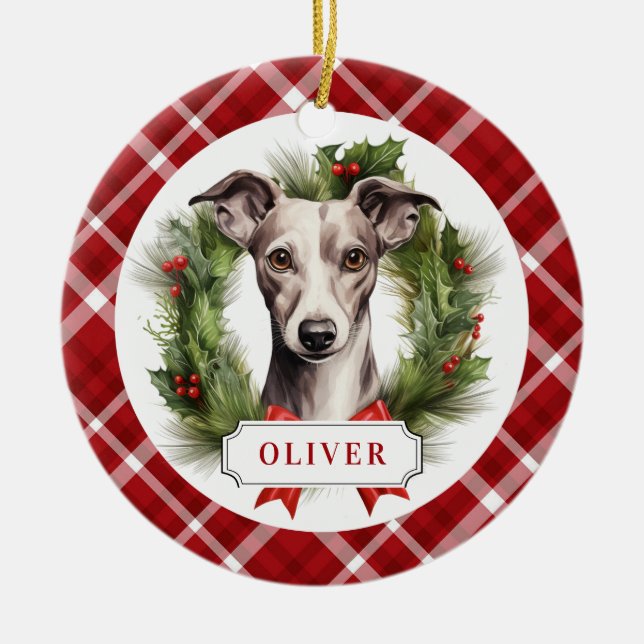 Whippet Ceramic Circle Ornament (Front)