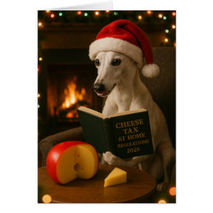 Whippet 'Cheese Tax' Christmas card white / cream