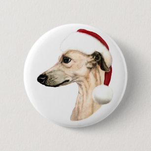 Whippet Christmas Fawn Santa 6 Cm Round Badge