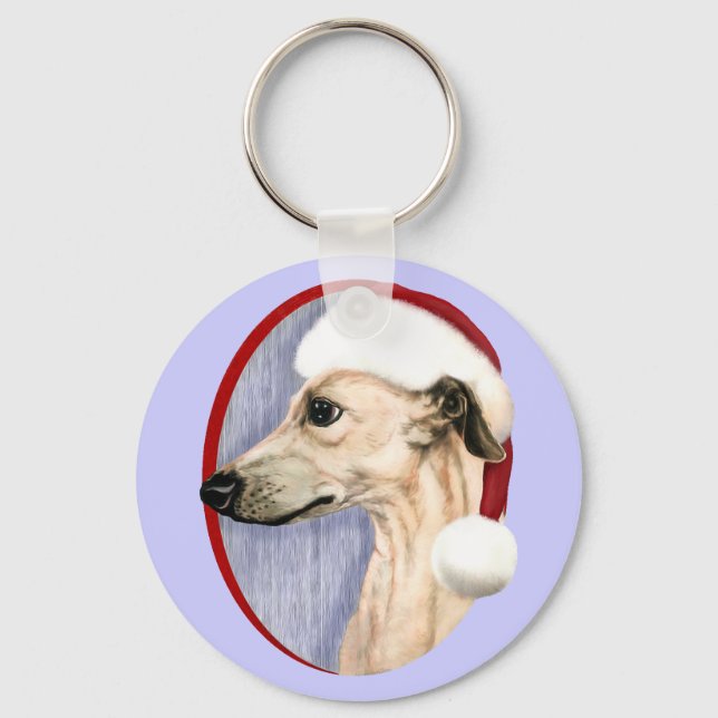 Whippet Christmas Fawn Santa Key Ring (Front)