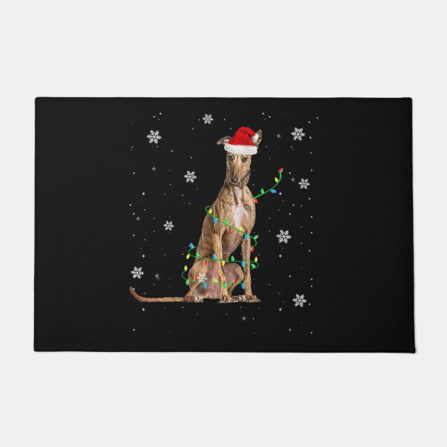Whippet Christmas Light Cute Santa Whippet Xmas Doormat (Front)