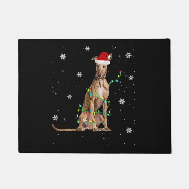 Whippet Christmas Light Cute Santa Whippet Xmas Doormat (Front)