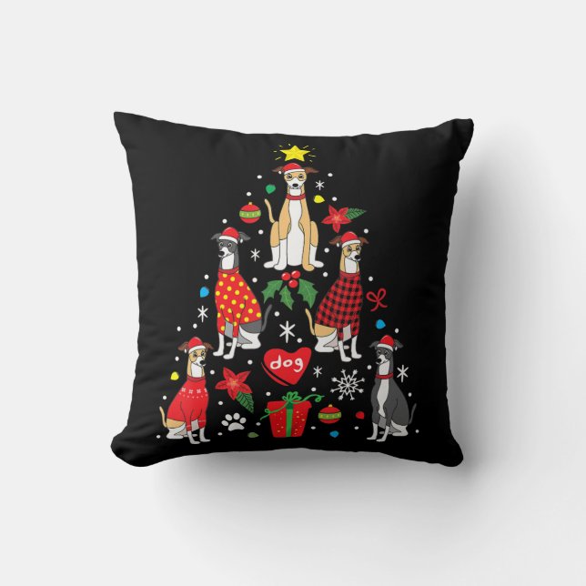 Whippet Christmas Ornament Tree Funny Dog Mum Dad Cushion (Front)
