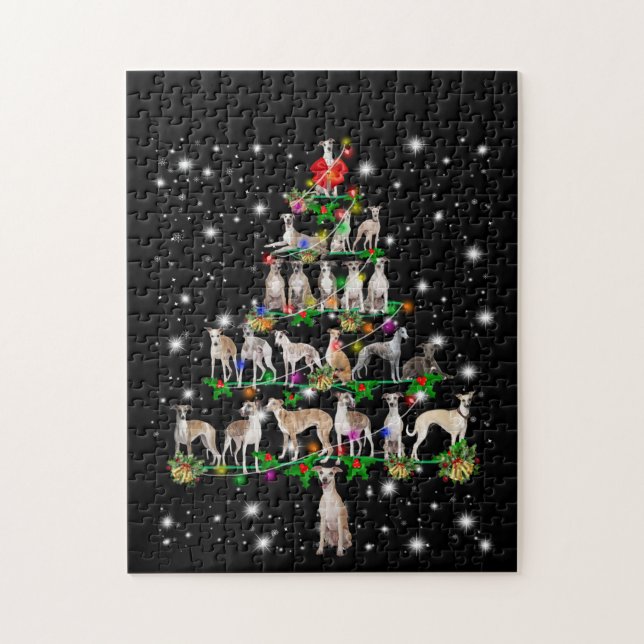 Whippet Christmas Tree Covered By Flashlight Jigsaw Puzzle (Vertical)