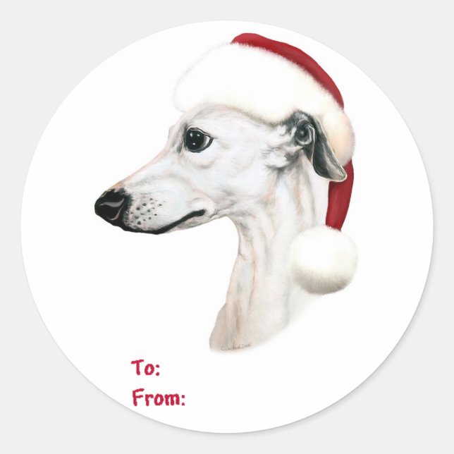 Whippet Christmas White Santa Gift Tags (Front)