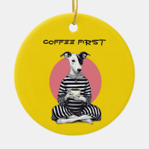 Whippet Coffee Time – Quirky Vintage Dog Ceramic Tree Decoration
