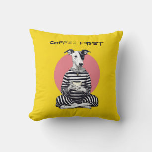 Whippet Coffee Time – Quirky Vintage Dog  Cushion
