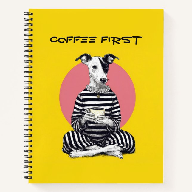 Whippet Coffee Time – Quirky Vintage Dog  Notebook (Front)