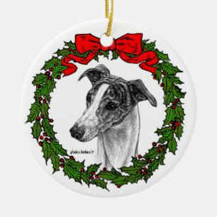 Whippet Dog Art by Glenda S. Harlan Ceramic Tree Decoration