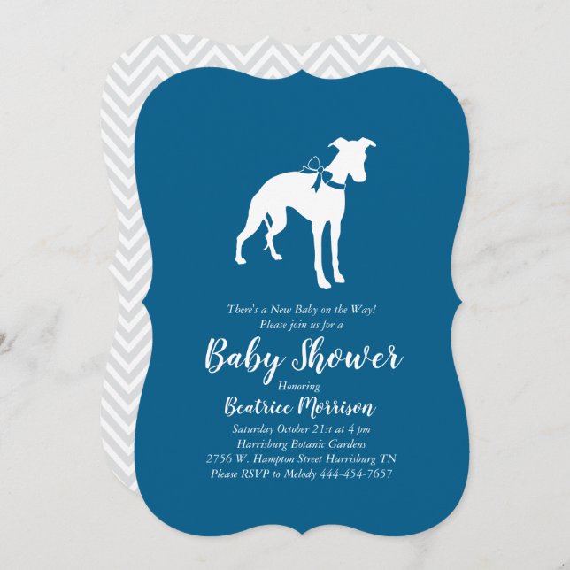 Whippet Dog Baby Shower Boy Blue Invitation (Front/Back)