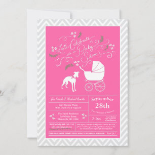 Whippet Dog Baby Shower Girl Pink Invitation