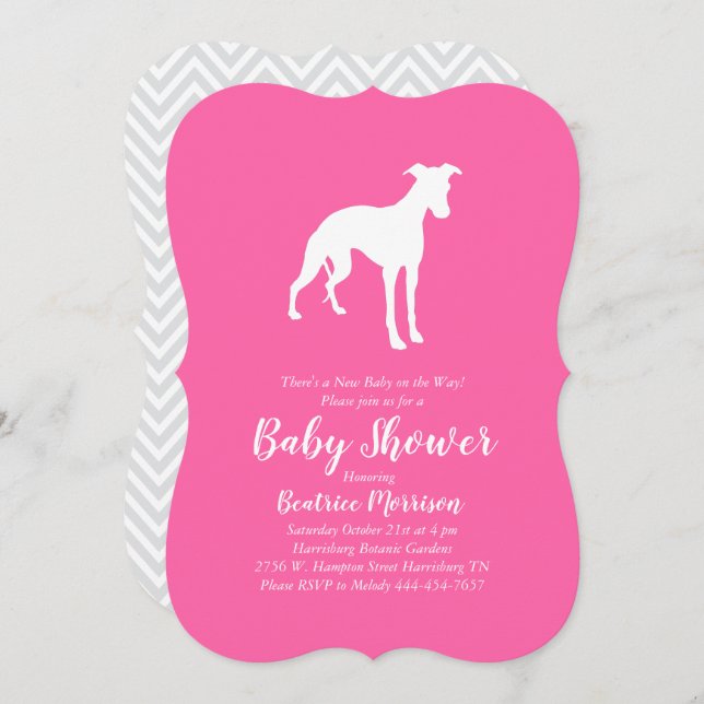 Whippet Dog Baby Shower Girl Pink Invitation (Front/Back)
