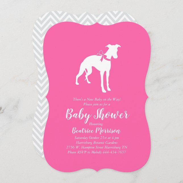 Whippet Dog Baby Shower Girl Pink Invitation (Front/Back)