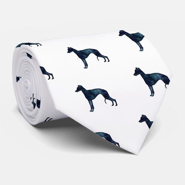 Whippet Dog Breed Black Watercolor Silhouette Tie (Rolled)