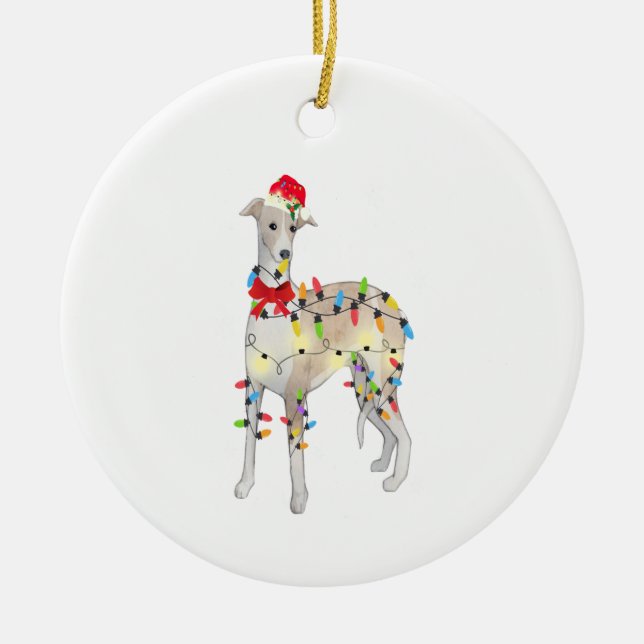 Whippet Dog Christmas Light Xmas Mum Dad Gifts Ceramic Tree Decoration (Front)