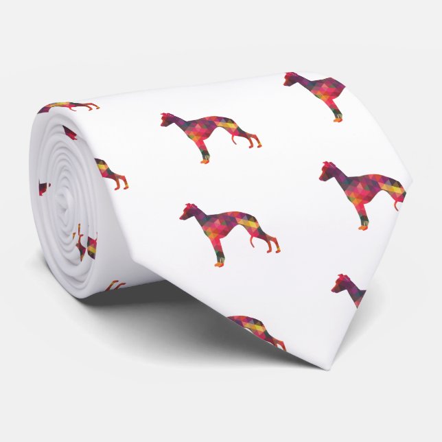 Whippet Dog Geometric Pattern Silhouette Multi Tie (Rolled)