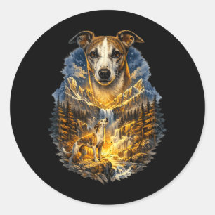 Whippet Dog Nature Howling to the Moon Vintage Classic Round Sticker