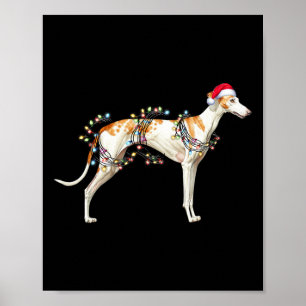 Whippet Dog Santa Claus Hat Christmas Light Poster