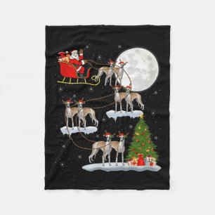 Whippet Dog Santa Sleigh Flying Funny Magical Chri Fleece Blanket