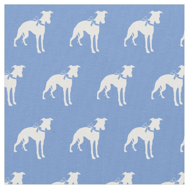 Whippet Dog Silhouette Pet Light Blue Fabric (Close Up)