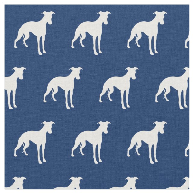 Whippet Dog Silhouette Pet Navy Blue Fabric (Close Up)