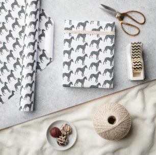 Whippet Dog Silhouette Y&B White Gift Wrapping Paper