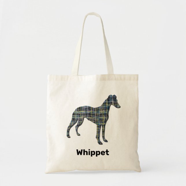 Whippet Dog Silhouette Yellow & Black Grid Tote Bag (Front)