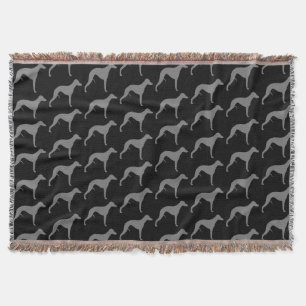 Whippet Dog Silhouettes Pattern Black and Grey Throw Blanket