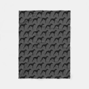 Whippet Dog Silhouettes Pattern Grey and Black Fleece Blanket